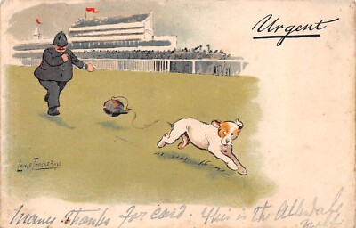 POSTKARTE COMIC WEGSCHREIBEN DRINGEND POLIZIST HUND THACKERAY STECK