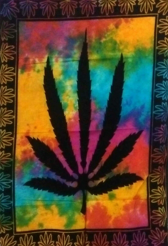 Lote de 10 fotos tie dye hoja de marihuana decoración del hogar póster tapiz hippie colgante de pared Foto 2 de 3