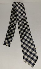 NORDSTROM navy Blue Black Gingham Check Linen Silk Necktie. Youth Size NWT