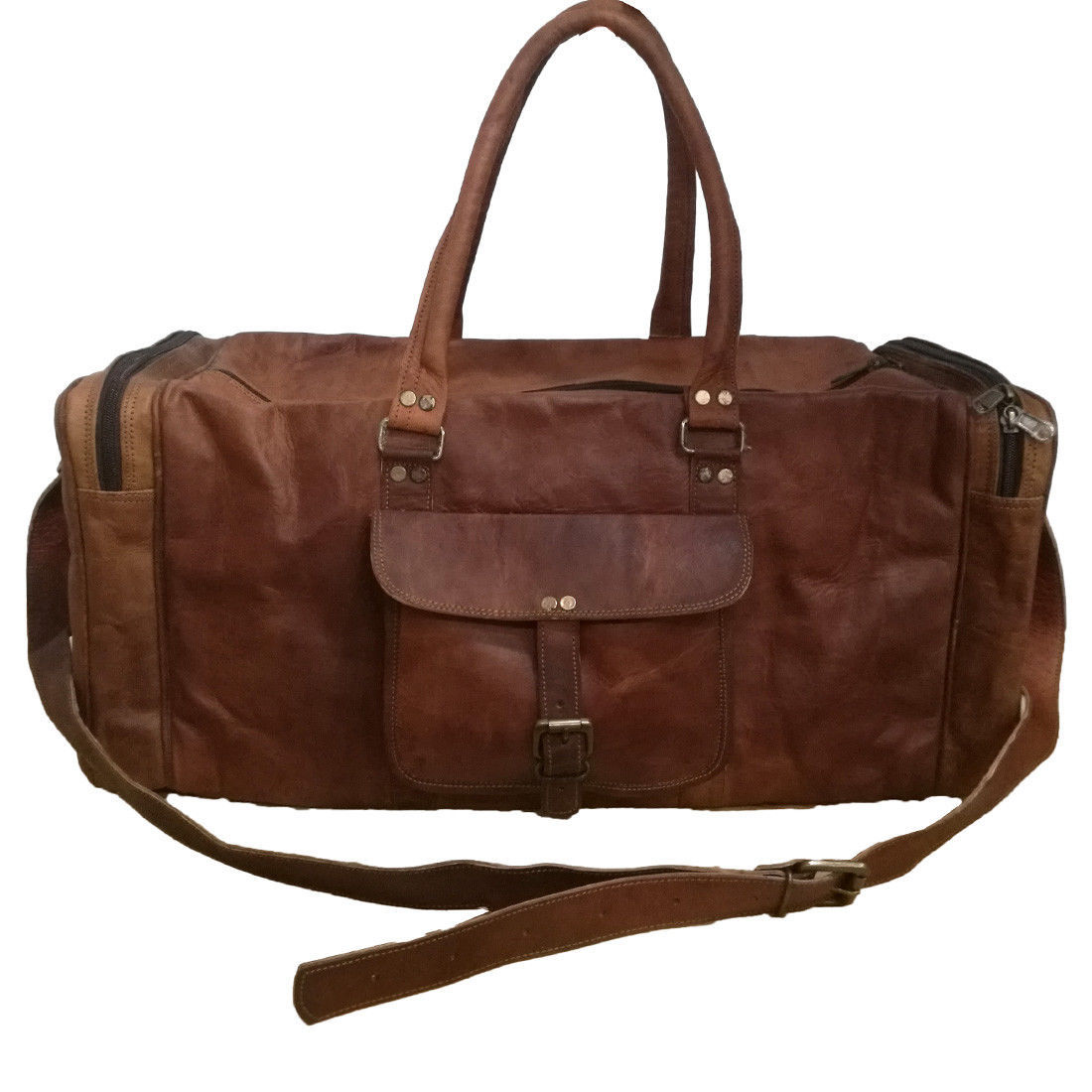 Bolsa De Viaje Duffle Grande Para Hombre De Piel Vintage Marrón De 25"