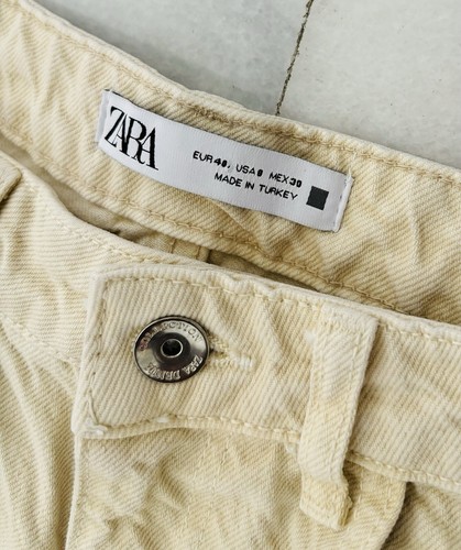 Zara Beige High Rise Wide Leg Distressed Jeans Size 8 - Picture 6 of 13