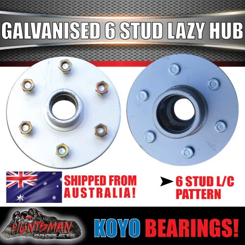 2x Galvanised Dacromet 6 stud Trailer Lazy Hubs & LM Japanese Koyo bearing kits - Picture 4 of 5