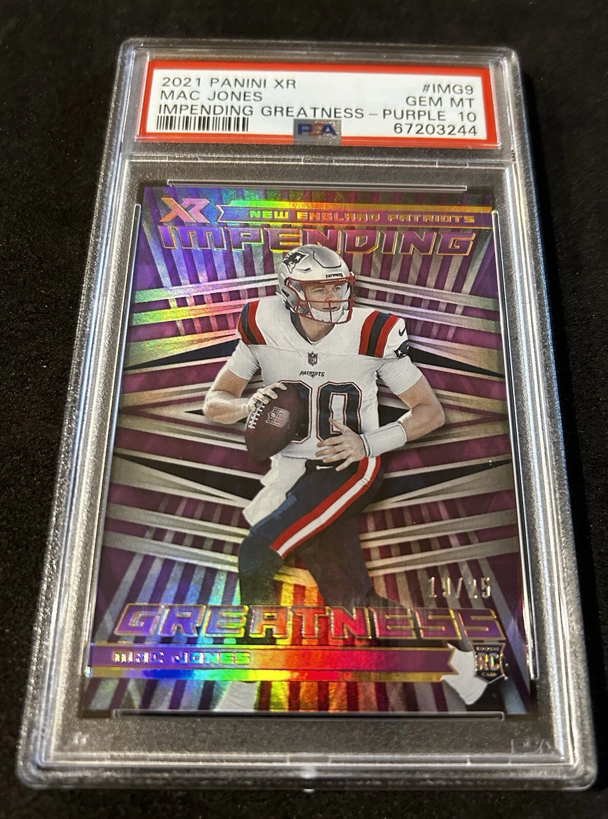 Mac Jones Panini XR Impending Greatness #IMG9 Purple