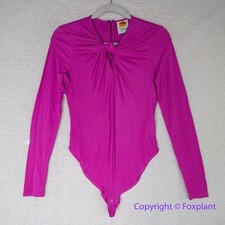 New FARM Rio Twist Detail Cutout Viscose Long Sleeve Bodysuit in Pink, size S