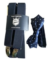 Papa Leggenda Men's Suspender and Bow Tie for Wedding - Dark Blue