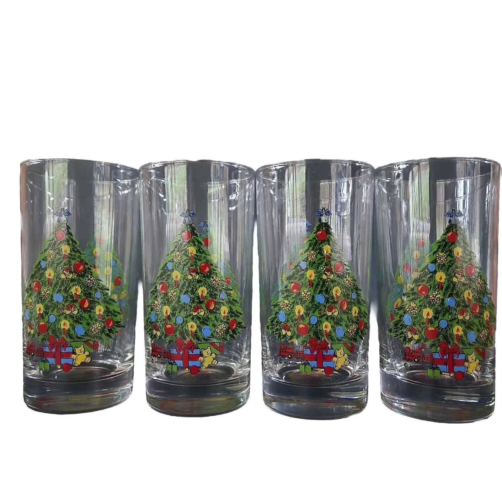 Vtg Christmas Tree Drinking Glasses Holiday 12 oz 90s Clear Party Cups