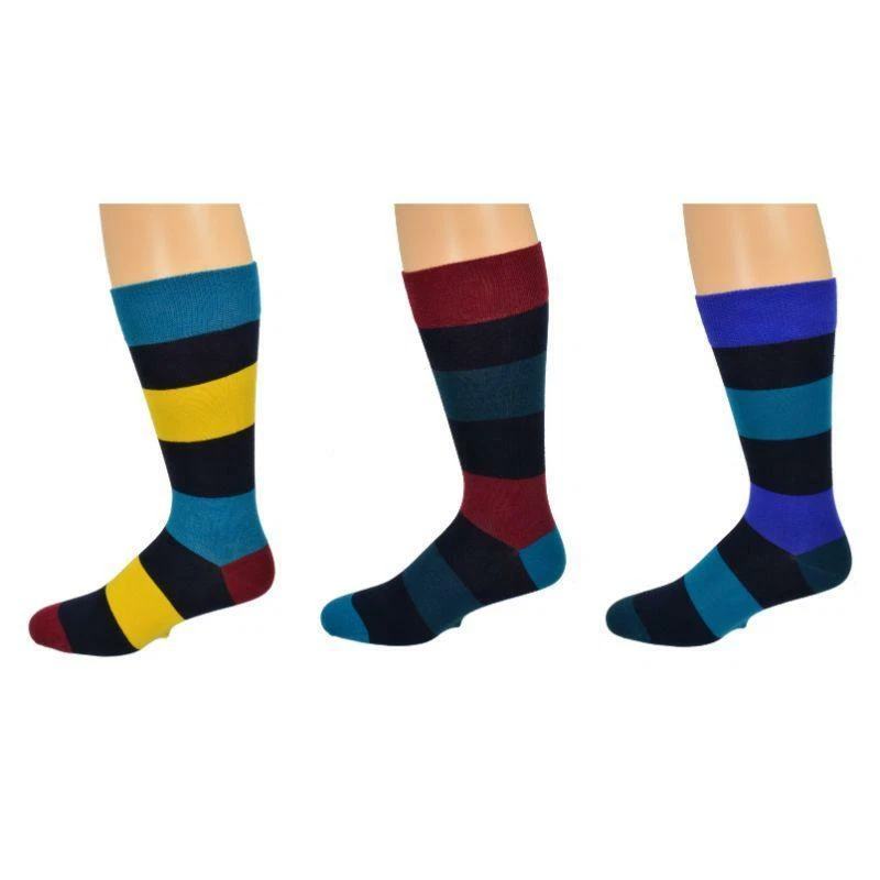 Men's Colorful Rugby Striped Patterned Socks, 3 Pair Pack - Gift for Father