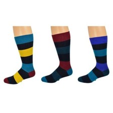 Men's Colorful Rugby Striped Patterned Socks, 3 Pair Pack - Gift for Father