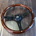 15" Steering Wheel Matte Black Spokes Riveted Dark Wood Grip - 6 Hole