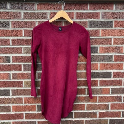 Windsor Burgundy Red Faux Suede Dolphin Hem Long Sleeve Bodycon Dress | eBay