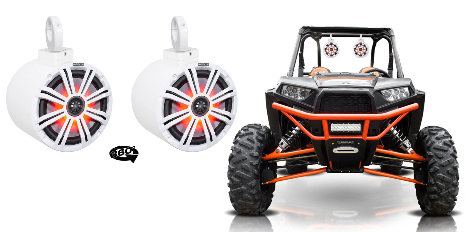 2 колонки kicker KM8 с 8 светодиодами и поворотной на 360 белой алюминиевой башней для RZRATVUTV