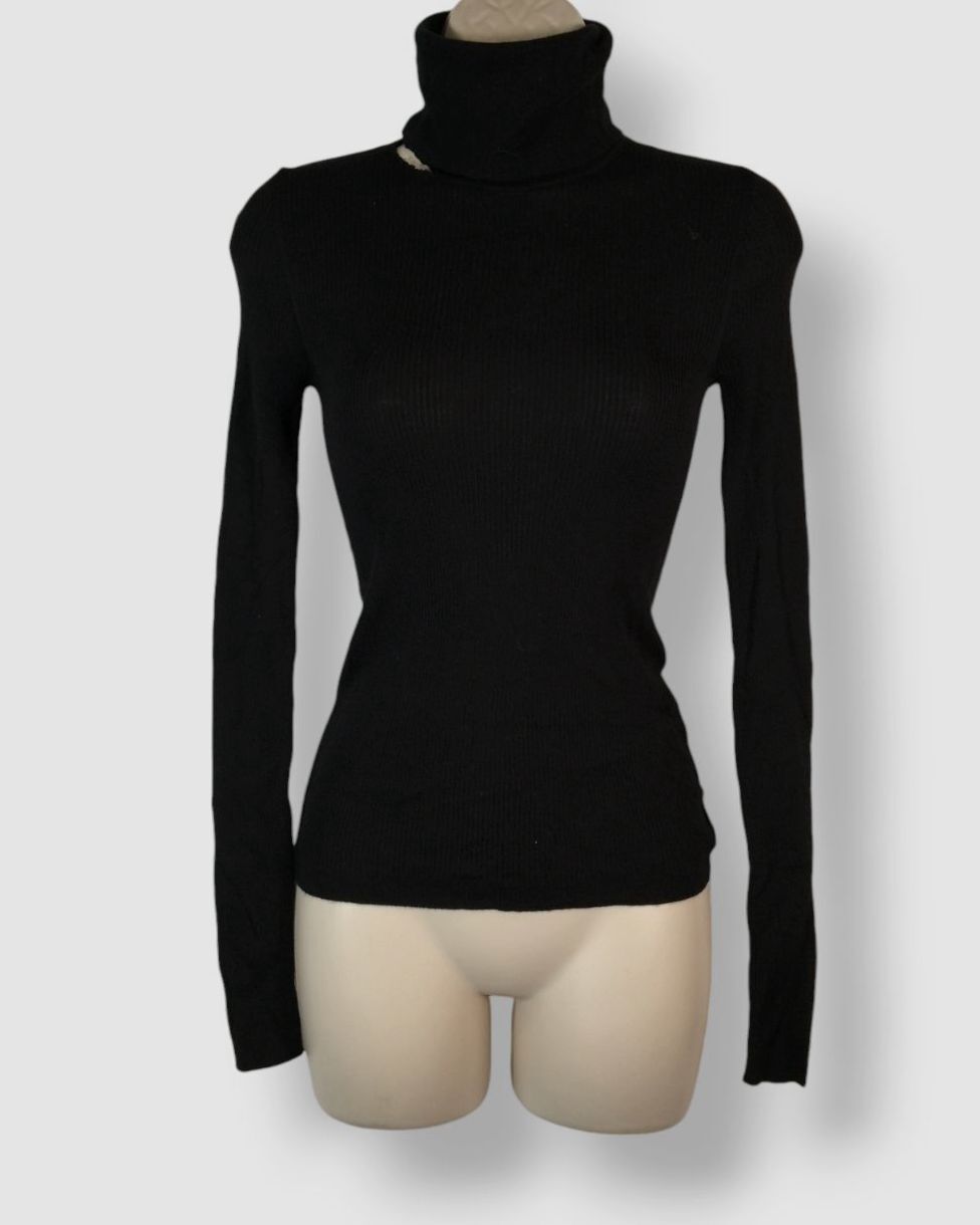 Maglione girocollo Yves Saint Laurent donna nero seta lana taglia S