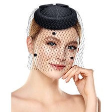Women's 1920s Black Fascinator Hat Veil Feather Headband Hair Clip Cocktail Tea