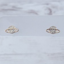 Stud Earrings - Planet with Clear Gems - Dainty