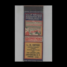 Matchbook Cover L. H. Devoe Confectionery Cigars & School Supplies Amsterdam NY