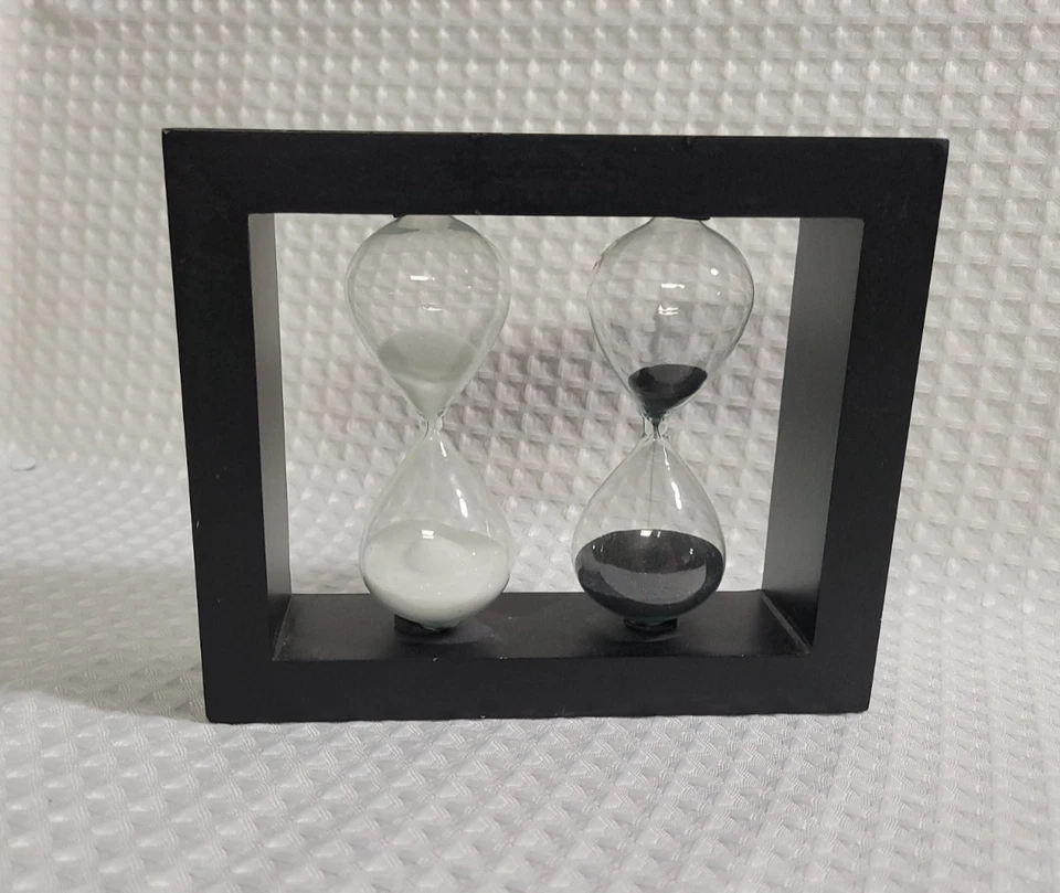 Temporizador de arena doble reloj de arena, enmarcado, arena negra y arena blanca Foto 4 de 4