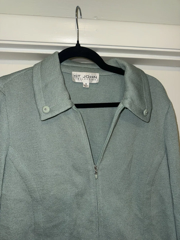 Chaqueta Suéter St. John Collection By Marie Verde Mujer 10 Santana Tejido Cremallera Completa Foto 3 de 4