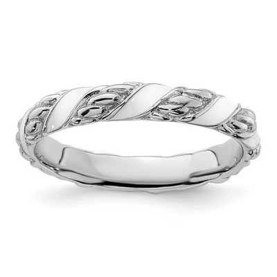 Sterling Silver Stackable Expressions Polished White Enameled Ring - Size 5