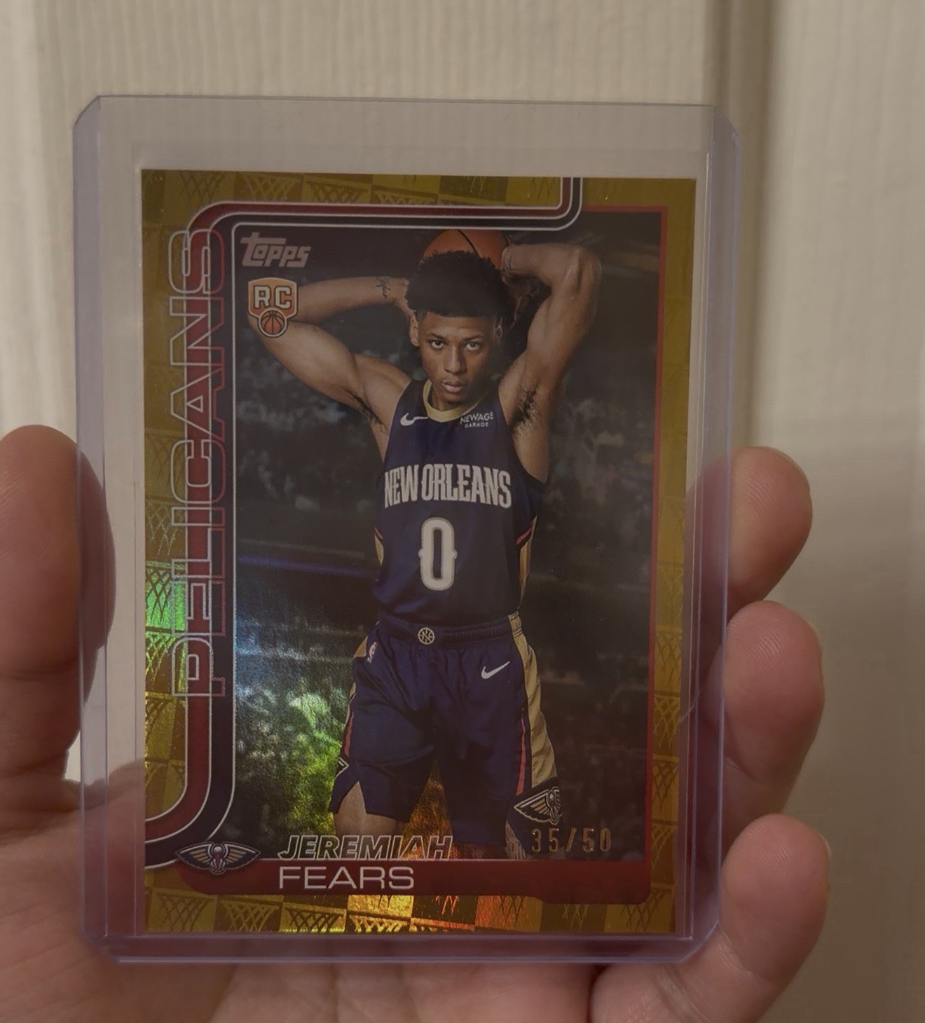 Topps Jeremiah Fears Gold Rookie Serial #207/50 New Orleans Pelicans 2025-26