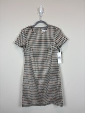 Nwt Calvin Klein Classic Sheath Dress Size 6 Brown Orange Houndstooth Plaid