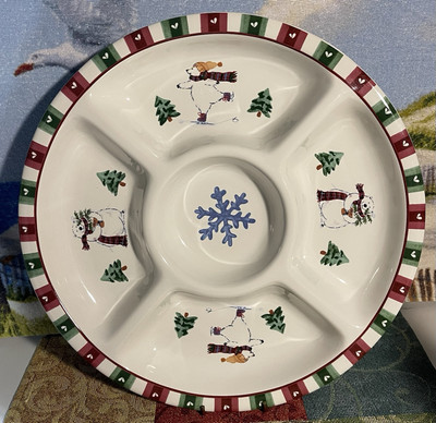 Pfaltzgraff Christmas “Snow Bear” Section Divided Round Platter/Relish  Dish