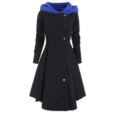 Women Plus Size Asymmetric Fleece Hooded Single Breasted Long Drap Buttons Coat