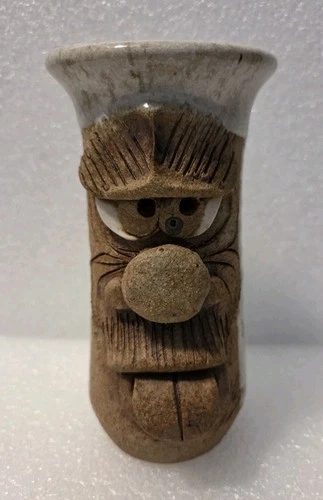 VTG Ugly Funny 3D Face Mug Stoneware Pottery Man Big Nose Tongue Mustache Signed