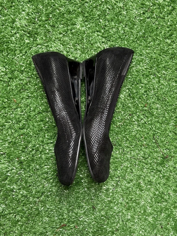 Trotters Lauren黑色麂皮绒人字形图案女式6.5楔形鞋跟舒适 — 第 3/4 张图片