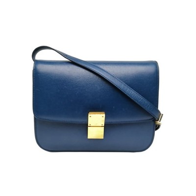 CELINE Classic Box Medium Size Blue Calfskin Shoulder Bag