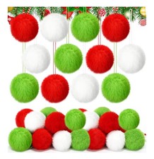 Gejoy 12 Pcs Furry Christmas Ball Ornaments for Xmas Tree Lime Green,Red  White