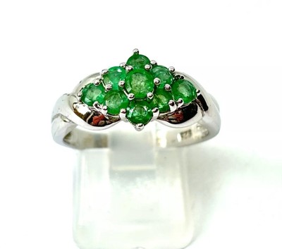 Sterling Silber Smaragd Cluster Ring-Größe R (US 8 3/4)