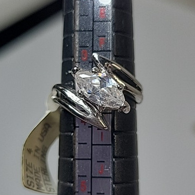 Sterling Silver Marquis Cut Cubic Zirconia Stone Pinky Ring Size 4 OG Box & Tags