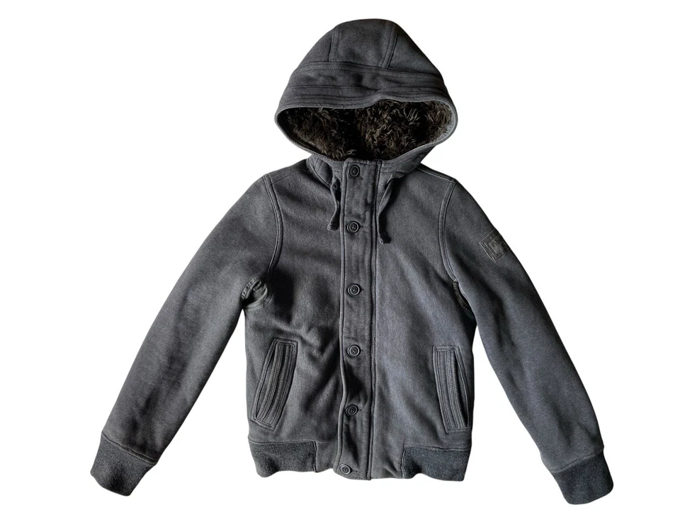 Jaqueta masculina Abercrombie Fitch Bassett Creek tamanho P cinza forro de pele sintética pesada Y2K - Imagem 2 de 4