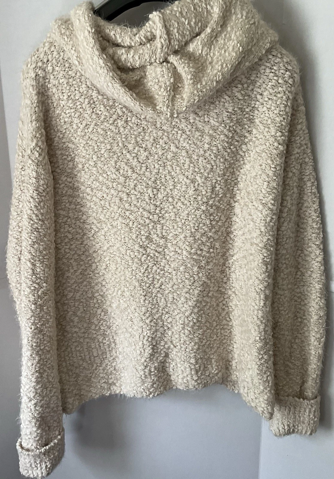 OFF WHITE Pol Popcorn Cardigan Felpa con Cappuccio Grande Crema Grossa Fuzzy Oversized Bohemien