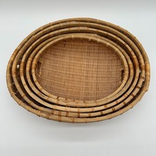 Set 5 Nesting Bamboo Rattan Oval Drying Storage Baskets Handle Cutouts Boho