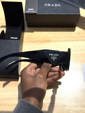 PRADA PR17WS Sunglasses Black/Silver Logo Frame Black Lens Boxed & Cloth