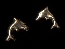 14K 8mm Fine Solid Yellow Gold Dolphin Fish Ocean Sea Beach Stud Earrings TR