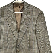 Vintage 80s Polo University Club Ralph Lauren Brown Plaid Wool Silk Blazer 42R
