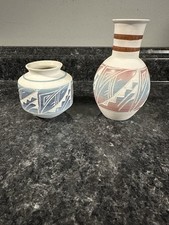 2 Vintage Signed pottery vases, Mexico, carved/glazed