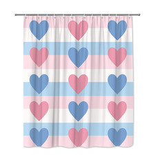Cute Pink and Blue Heart Shower Curtain for Kids Bathroom