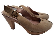 Scholl Damen Slingback Clogs Wildleder Beige Holzabsatz Nieten Gr. 36