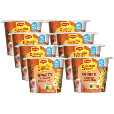 MAGGI 5 Minuten Terrine Spaghetti in cremiger Schinkensauce, (8 x 64g) 8er Pack
