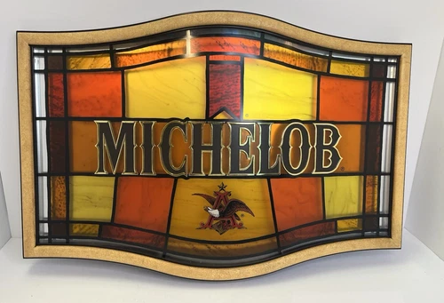 Vintage Michelob Plastic Stained Glass Beer Bar Sign 24 X 16 80s