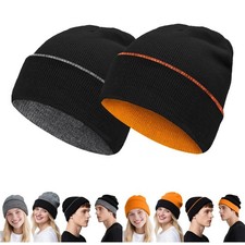 12 Pack Unisex Reversible Knitted Beanie Hat for Men Women Warm Winter Stripe...