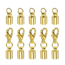 5Set Cord End Cap 4.5mm ID Lobster Claw Clasp End Caps Gold Tone