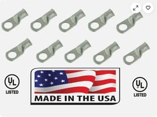 (10) Battery Cable 4/0 AWG Copper Lug Ring Terminal 1/2" Stud Connector End USA