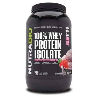 NutraBio Whey Protein Isolate 2lb STRAWBERRY FLAVORED