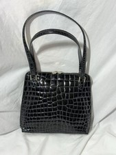 VTG Moschino Bags Womens Patent Leather Tote Bag Black Croc Print