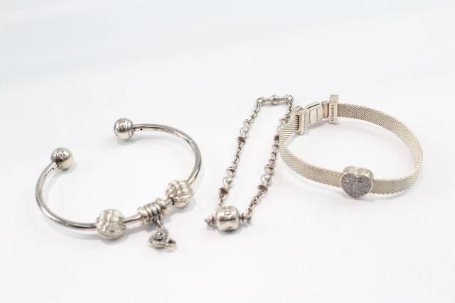 23 Pandora Sterling Silver Bracelets Cuff Bangle Reflexions Charm x 3 (45g)