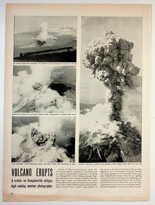 Vintage Volcano Erupts Mt. Bagana Bougainville Magazine Article Print 1940s